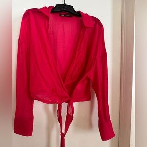 Zara hot pink linen top